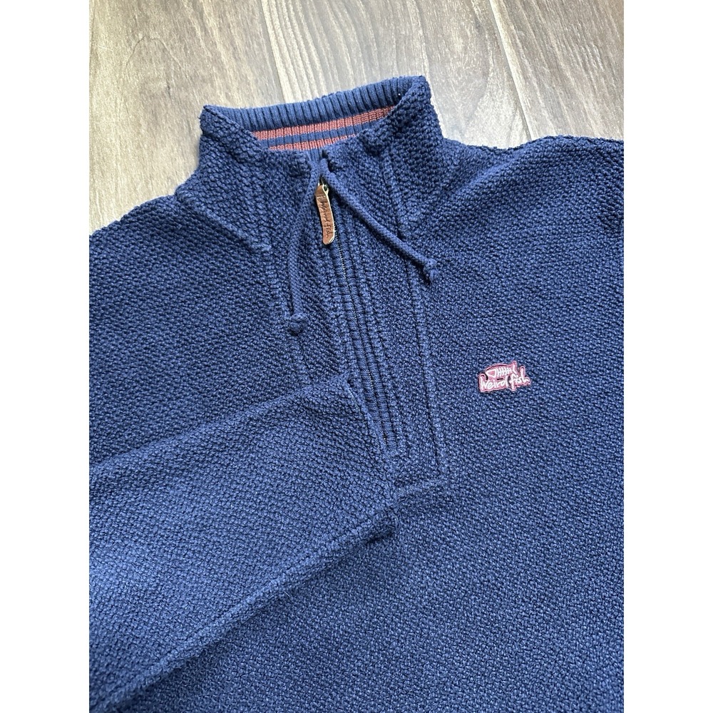 Weird Fish Mens Navy Blue Textured Quarter Zip Pullover Sweater Size L